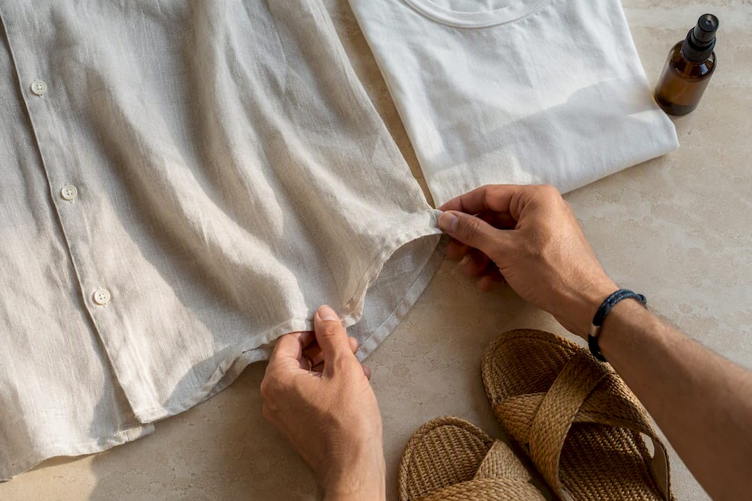 Close-up of linen fabric in warm light