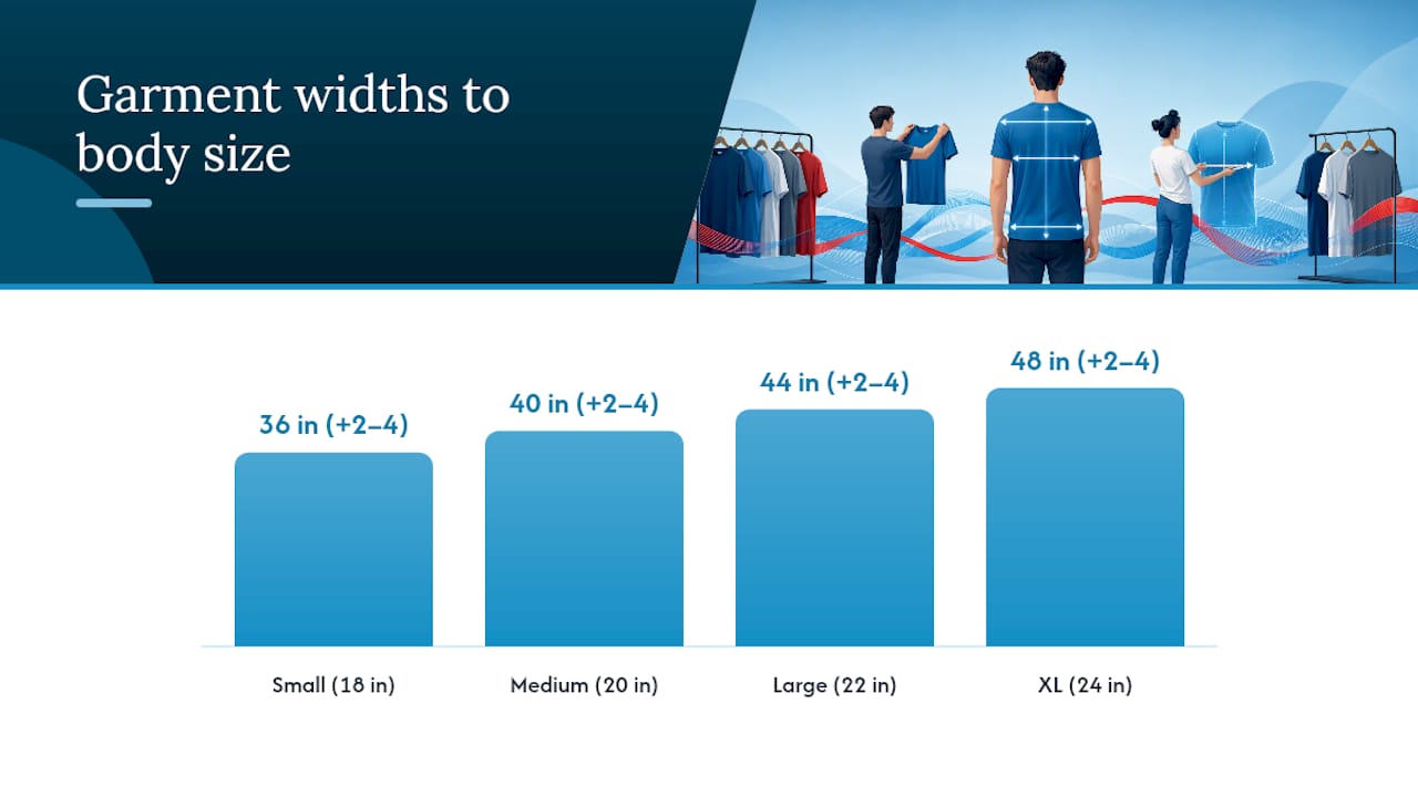 Garment chest width measurements and doubled circumference