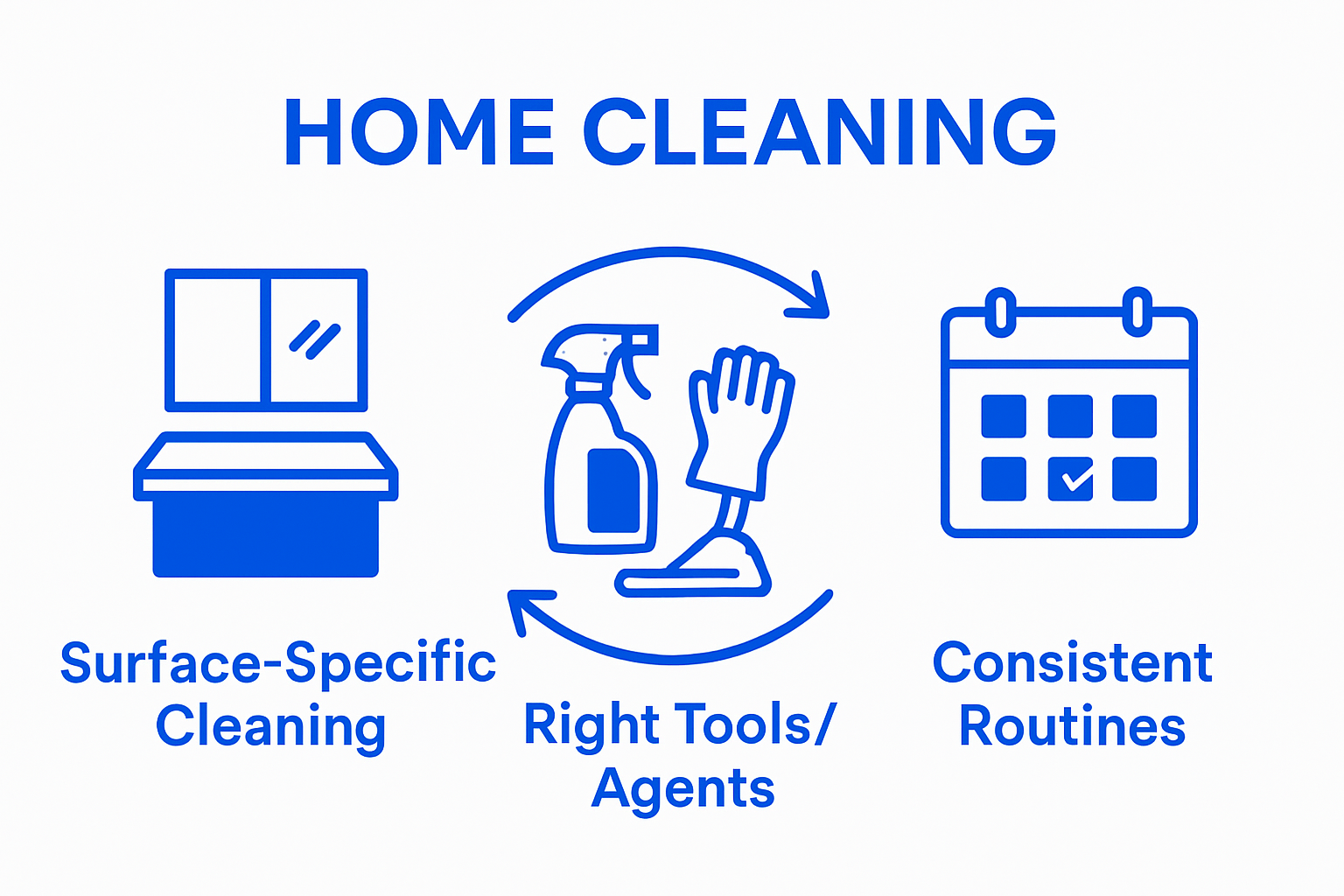 Three keys to effective home cleaning: surfaces, tools, routines