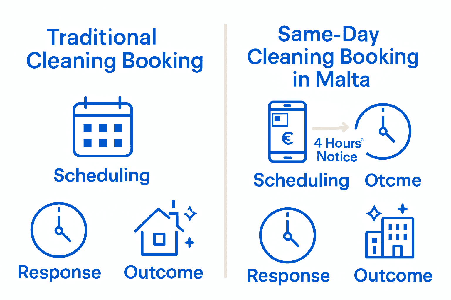 Infographic comparing traditional cleaning versus same-day cleaning in Malta