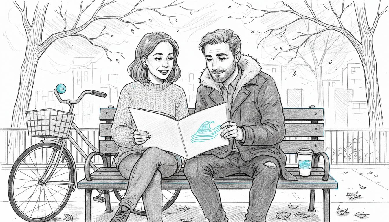 Couple reviewing gift voucher outdoors
