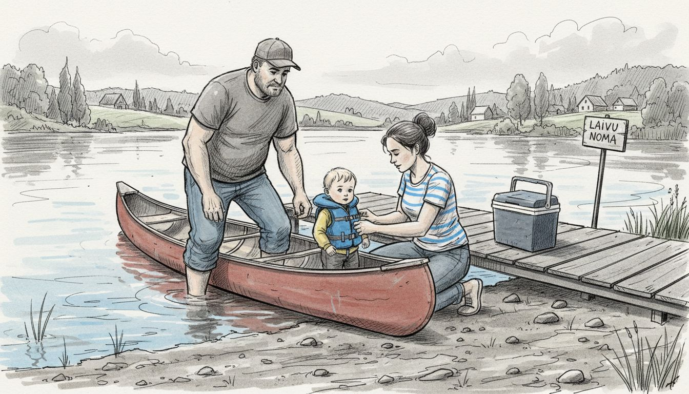 Ģimene gatavojas doties laivot pa kādu no Latvijas ezeriem.