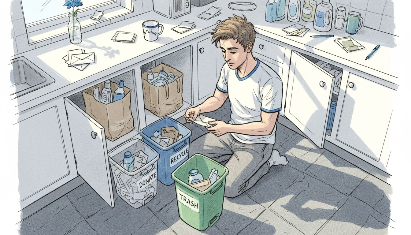 Decluttering with storage containers in kitchen