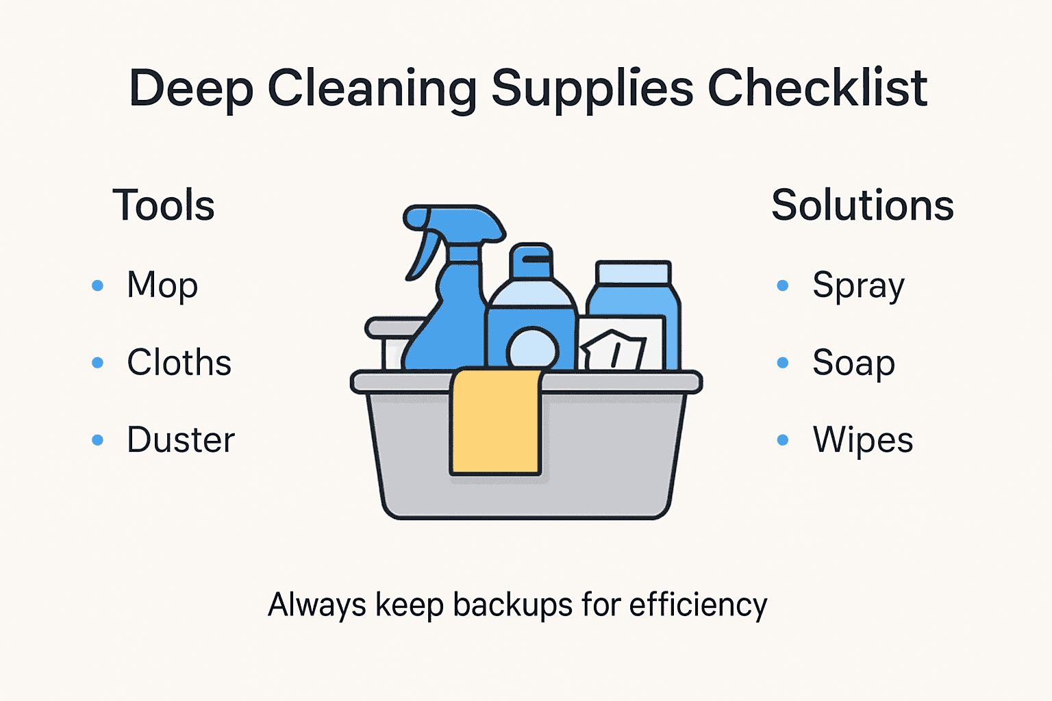 Infographic with deep cleaning supplies checklist