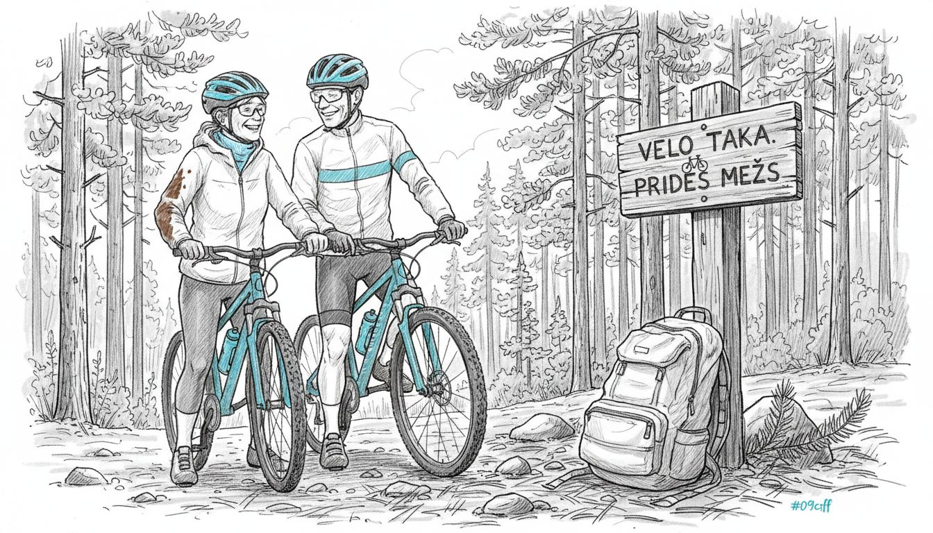 Pāris gatavojas aizraujošam riteņbraucienam pa meža takām