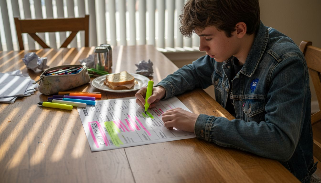 Color coded cleaning planner in use