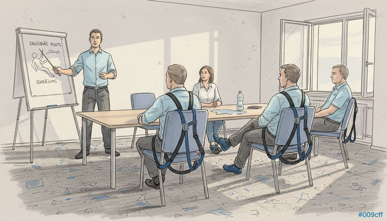 Drošības instrukcija komandas saliedēšanas pasākuma sākumā kopā ar instruktoru