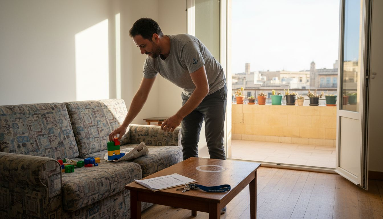 Airbnb host preparing living room for cleaning