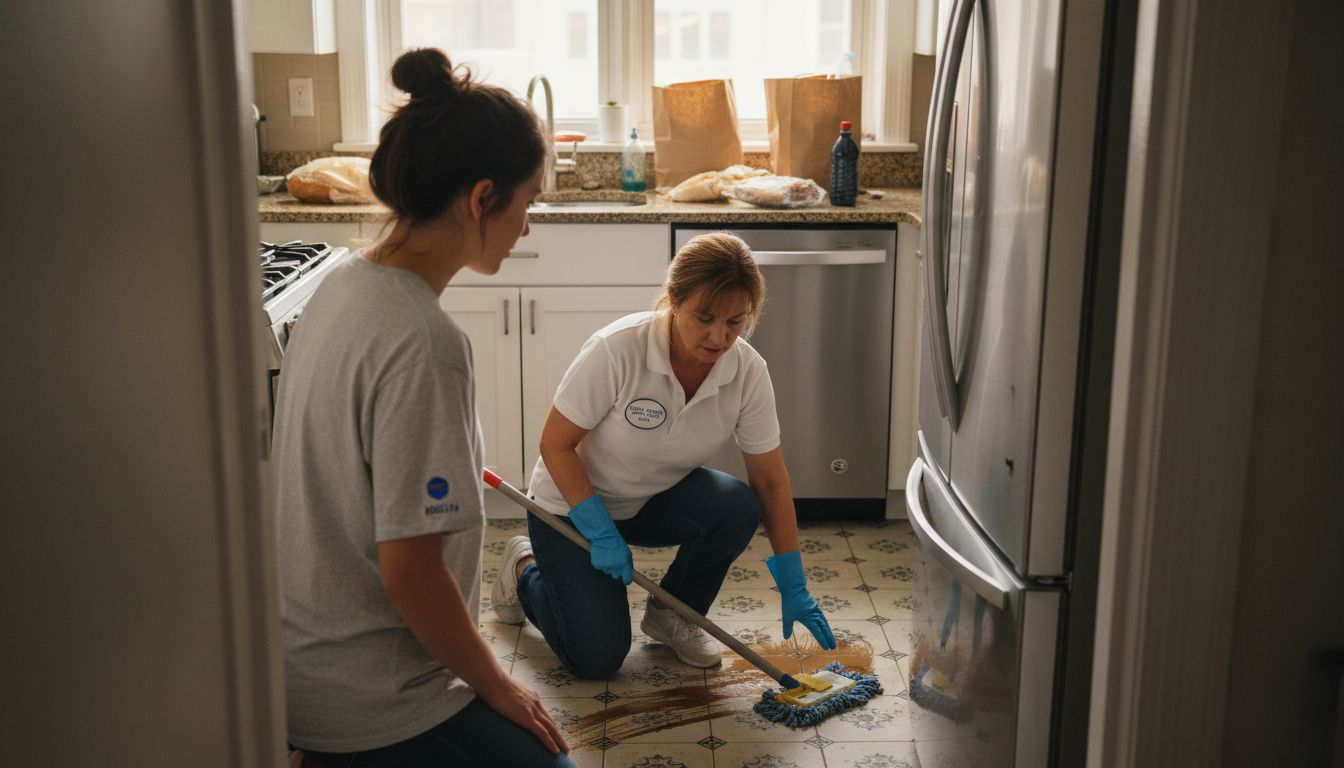 Expat observing kitchen cleaning process