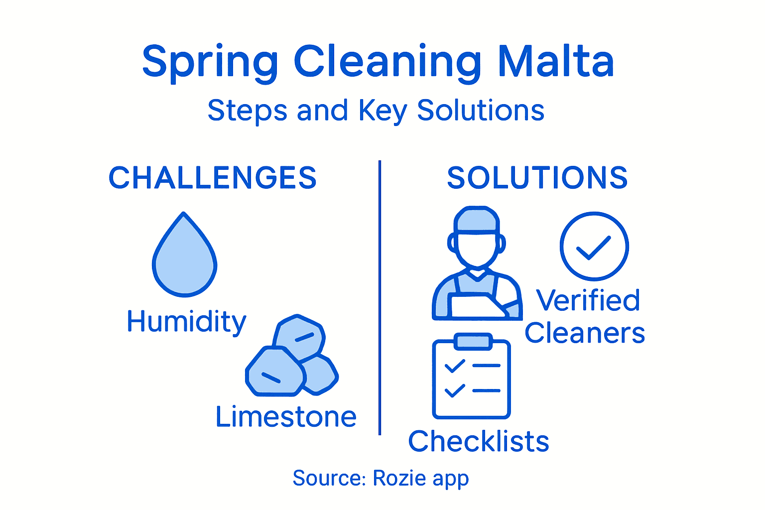 Infographic listing Malta cleaning steps and solutions