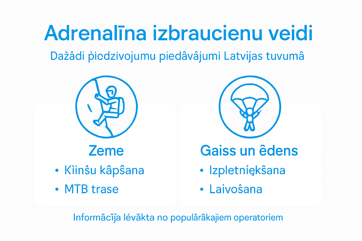 Piedzīvojumu iespējas adrenalīna cienītājiem Rīgas apkārtnē – pārskats infografikā