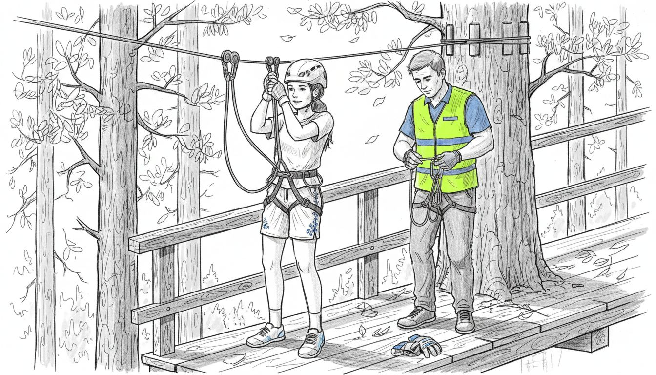 Piedzīvojumu meklētājs gatavojas nobraucienam pa Siguldas zipline trasi