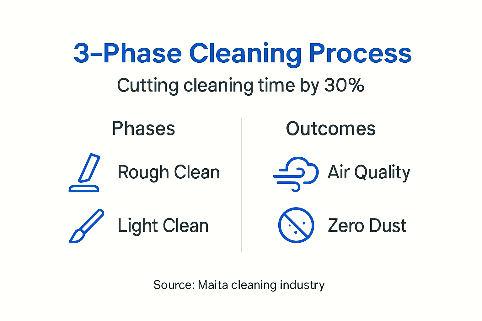 Three-phase after builders cleaning process diagram for Malta properties
