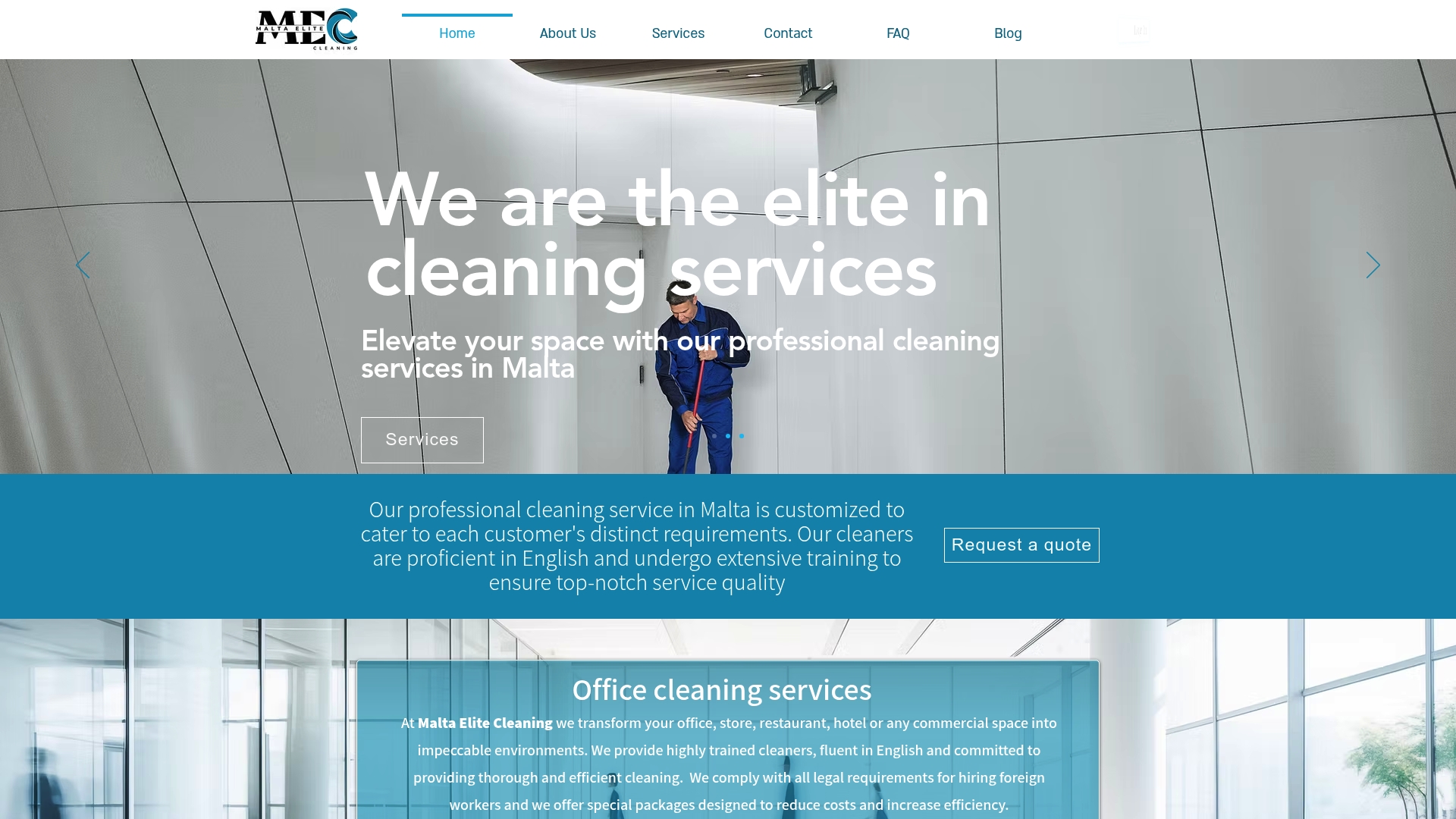 Malta Elite Cleaning website showing service options in Malta