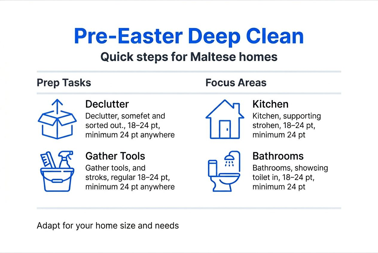 Step-by-step pre-Easter deep cleaning checklist infographic for Malta homes