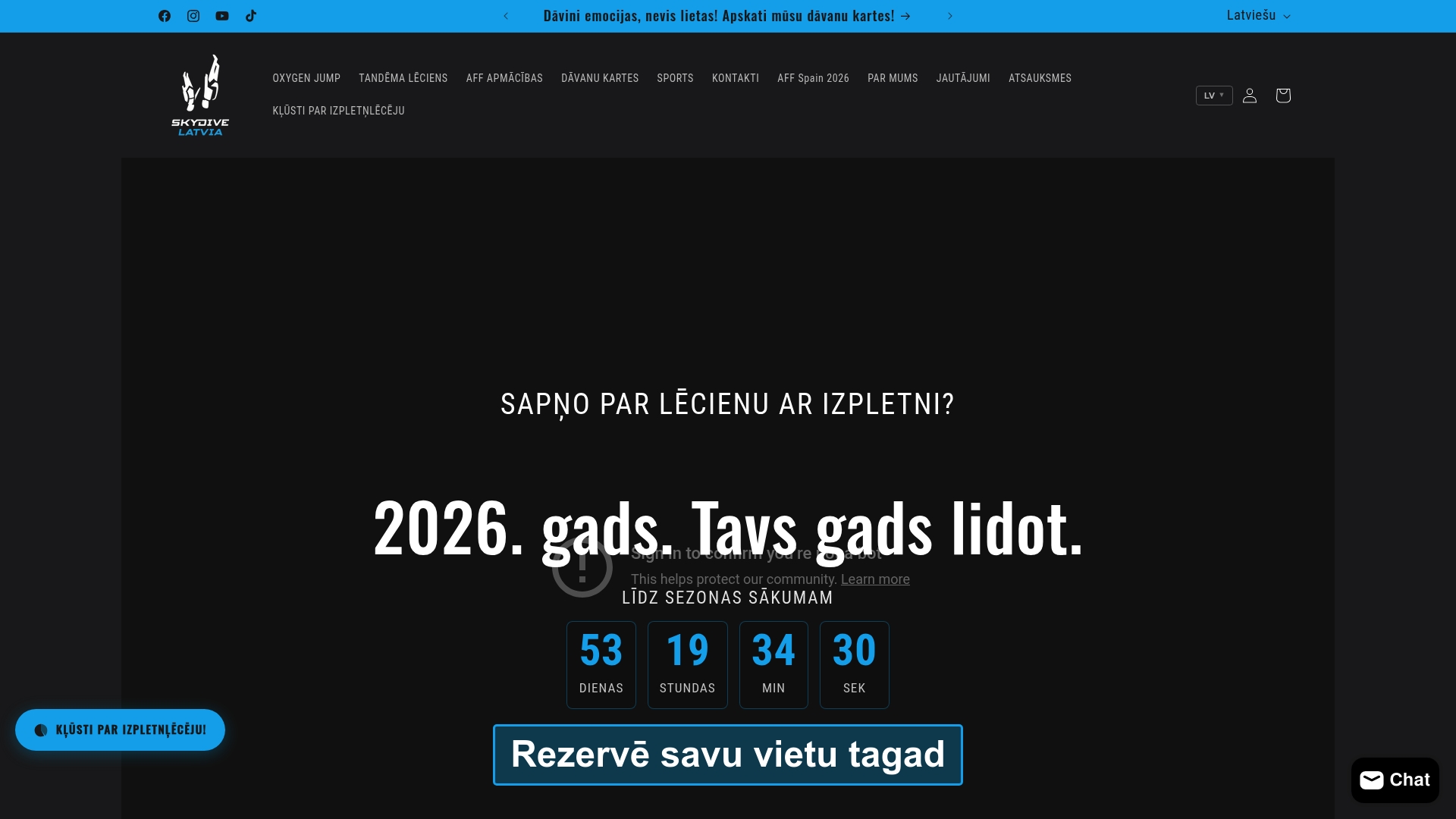 Skydive Latvia тандемный прыжок с парашютом — подарок на именины 2026