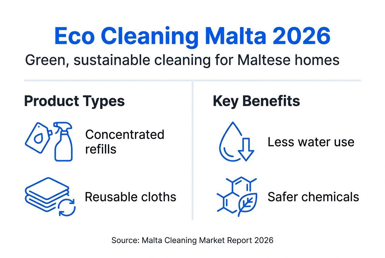 Infographic comparing eco-friendly cleaning benefits and conventional cleaning products in Malta