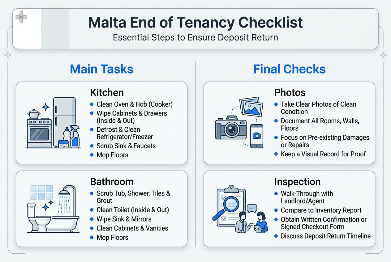 Infographic showing end of tenancy cleaning tasks for Malta apartments