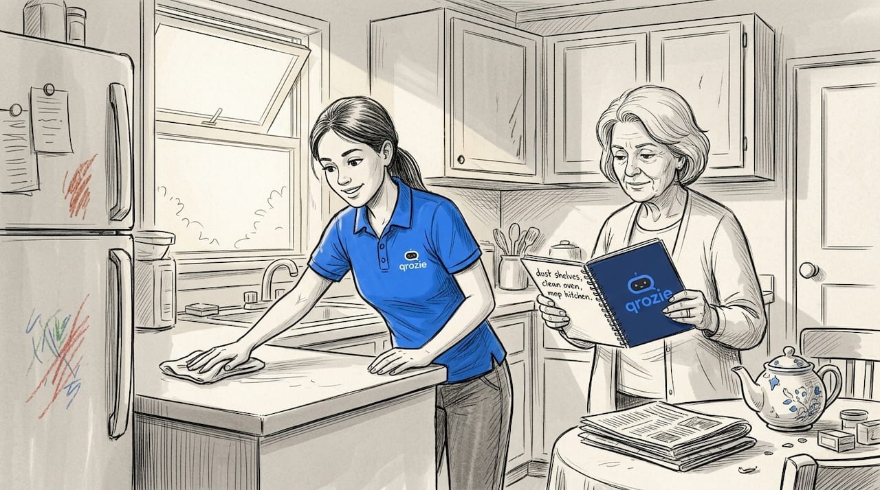 Professional cleaner discussing service options with a client in a bright Malta apartment