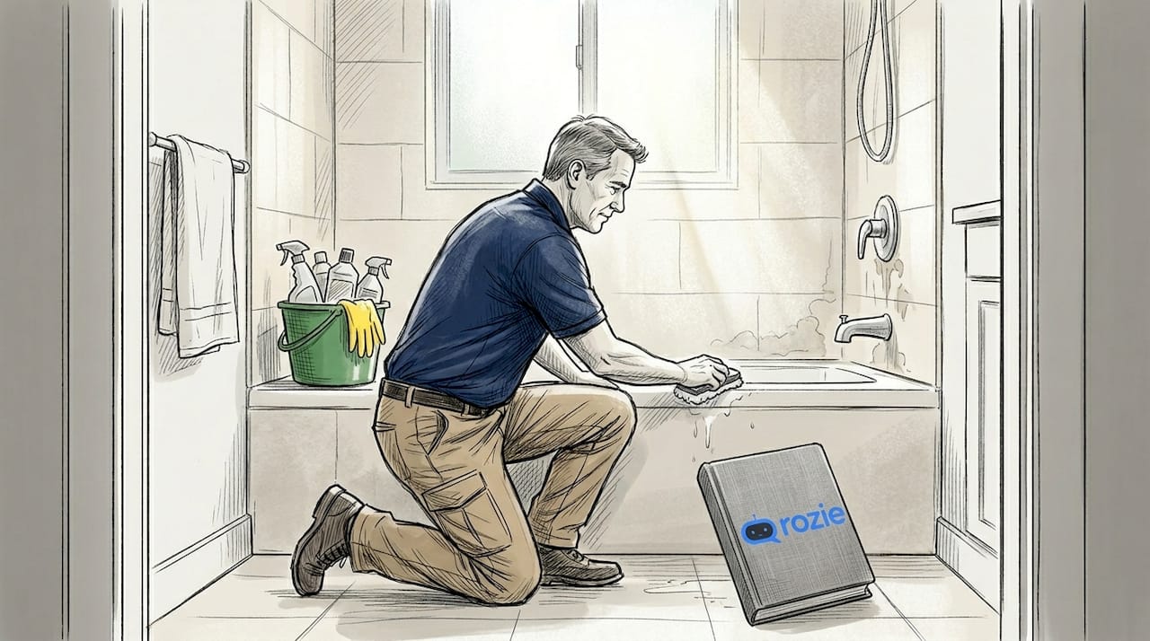 Man cleaning limescale from bathroom tap in a Maltese apartment