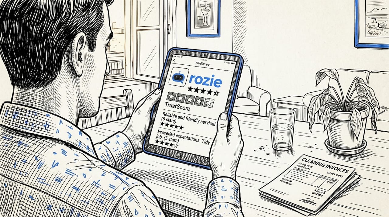 Man reviewing cleaning service options on a tablet in Malta