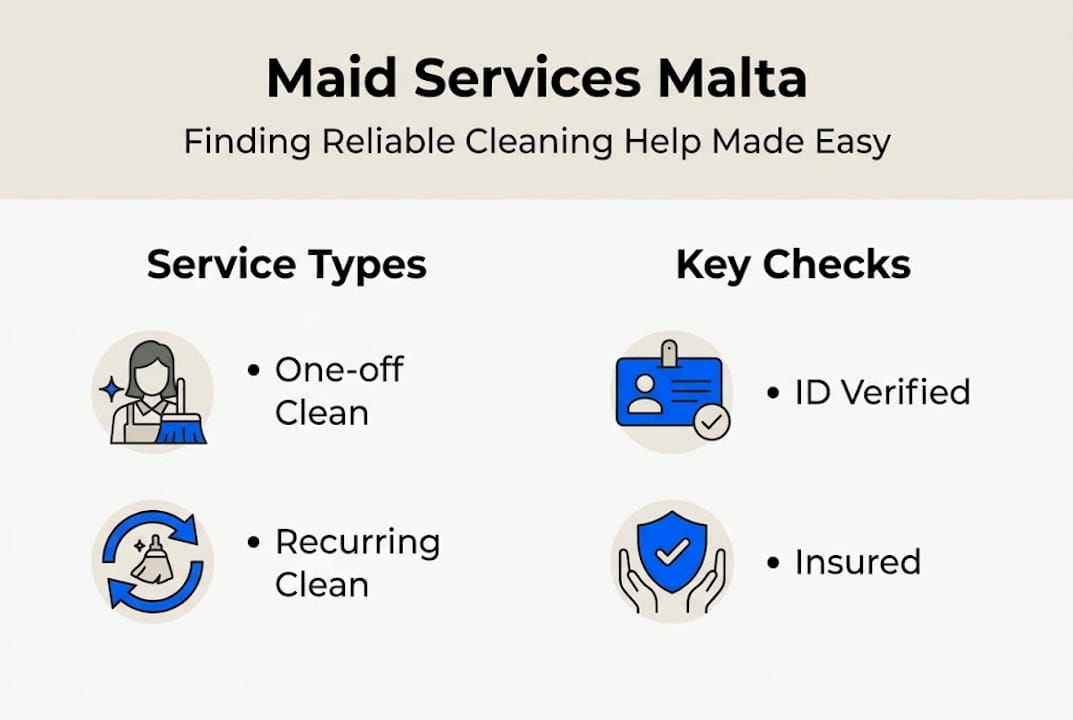 Comparison of maid service booking types and verification checks in Malta