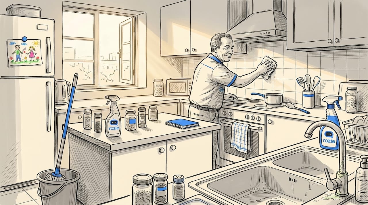 Deep kitchen cleaning showing visible limescale on taps and splashbacks in a Malta home