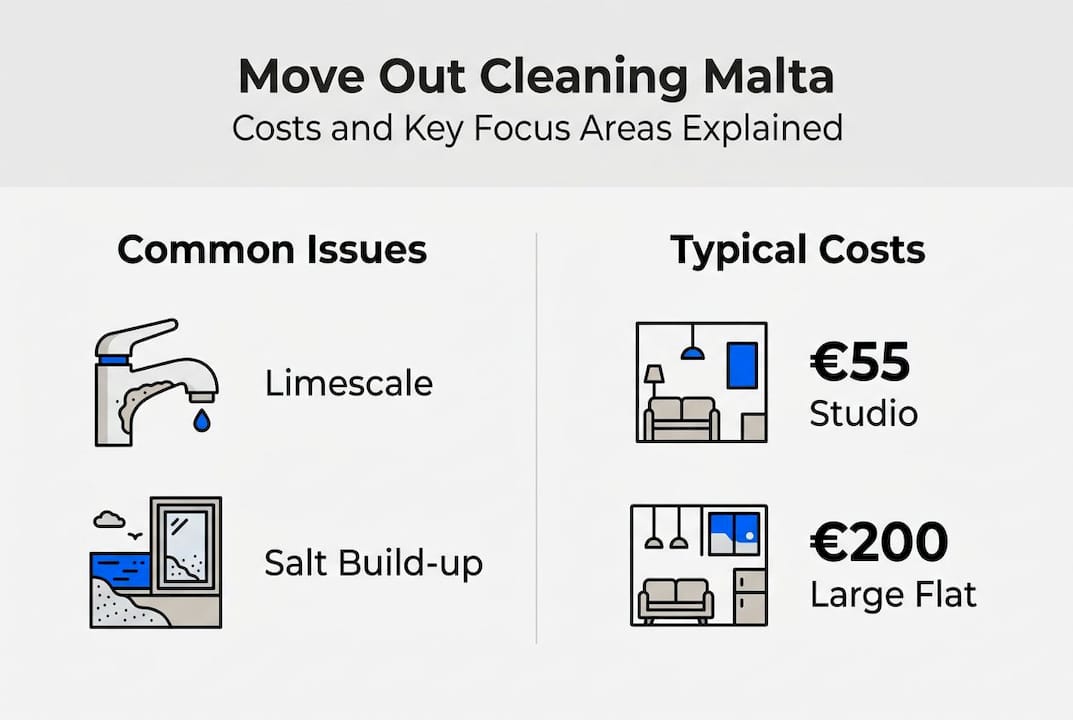 Infographic showing Malta move-out cleaning costs and common inspection issues