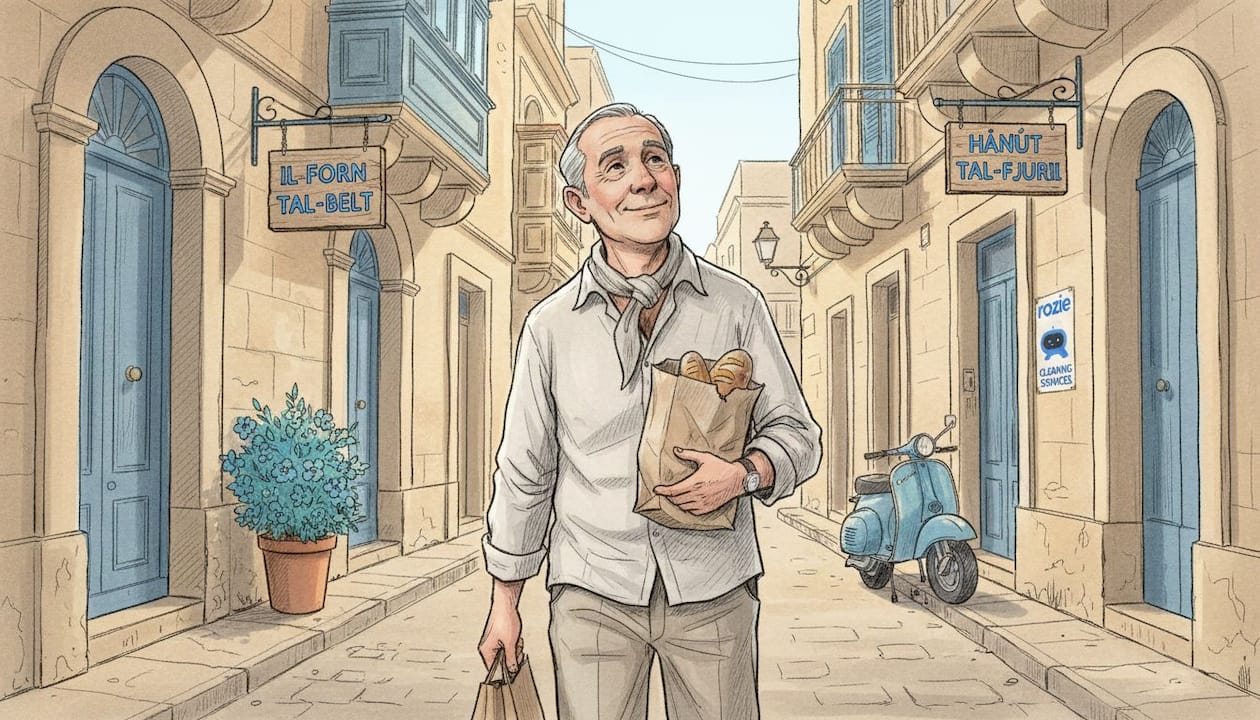 Morning walk through a quiet Valletta street with limestone facades