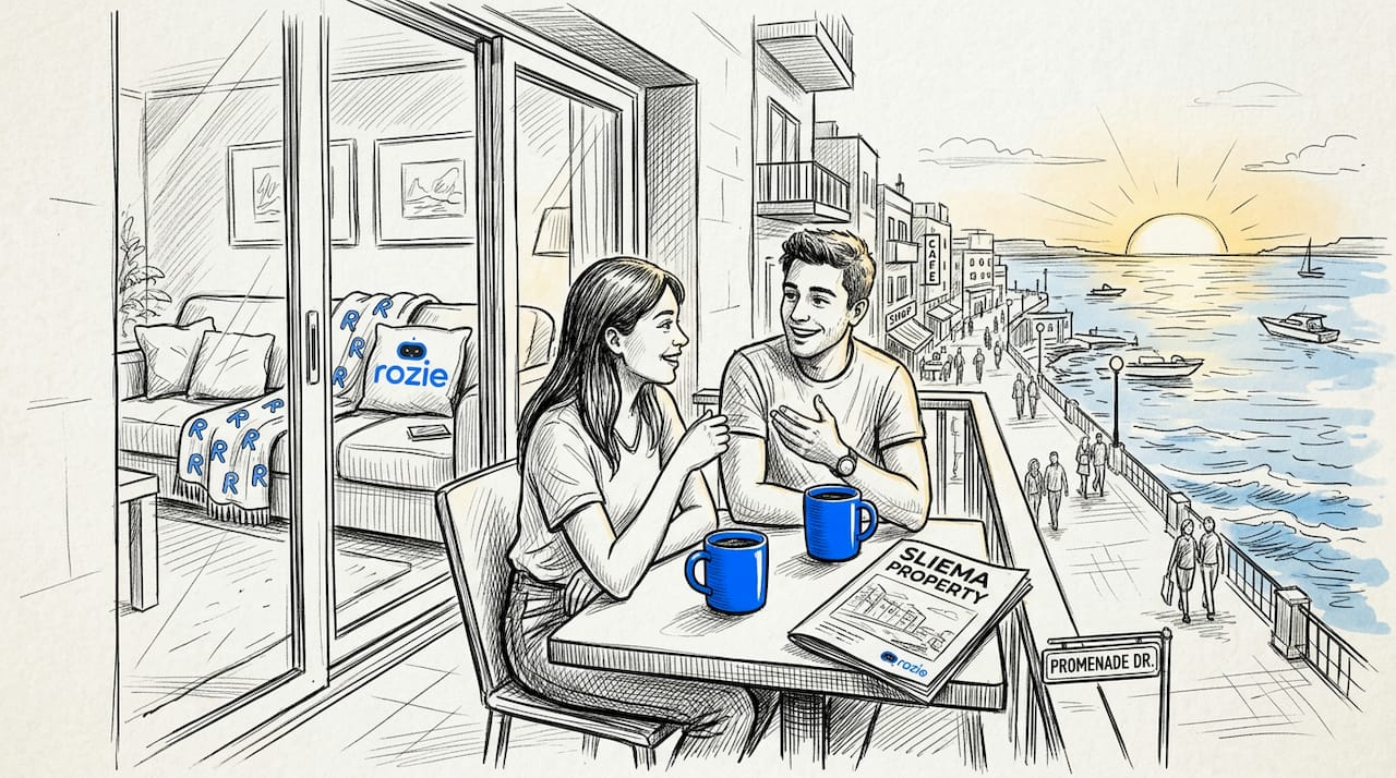 Renters on a Sliema balcony overlooking the promenade in Malta