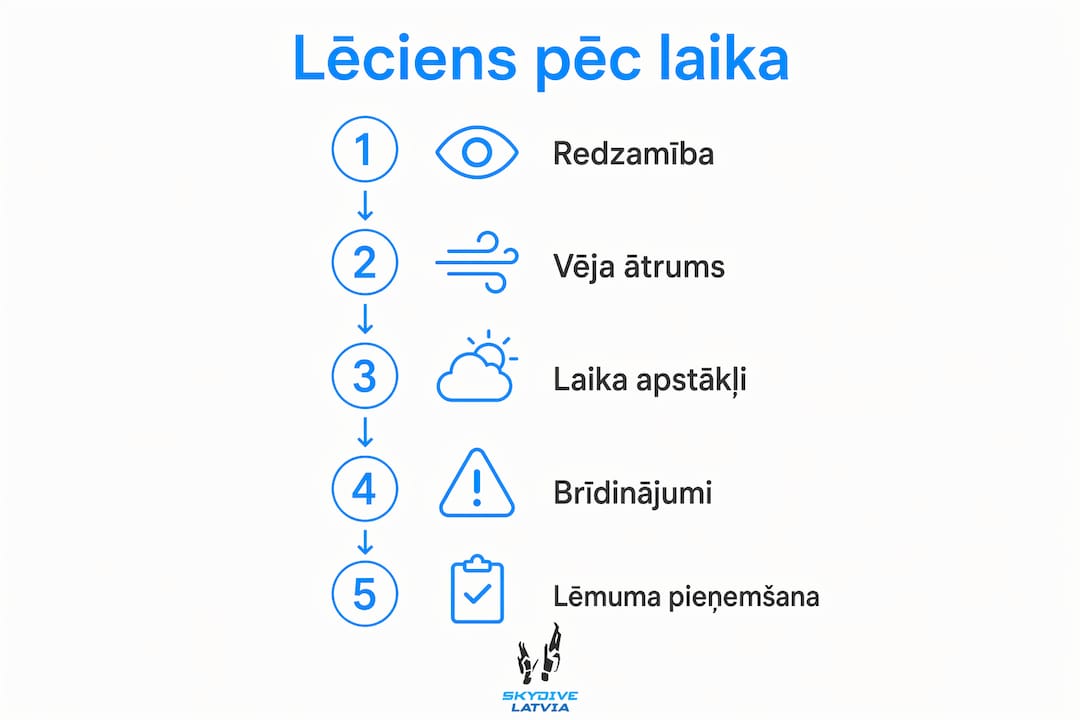 Izglītojoša infografika par piemērotiem laika apstākļiem izpletņlēkšanai