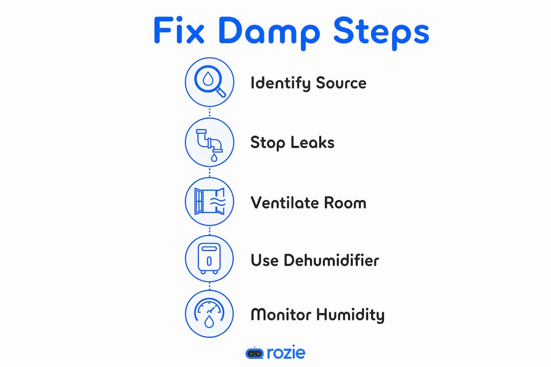 Infographic showing stepwise process to fix damp apartments in Malta