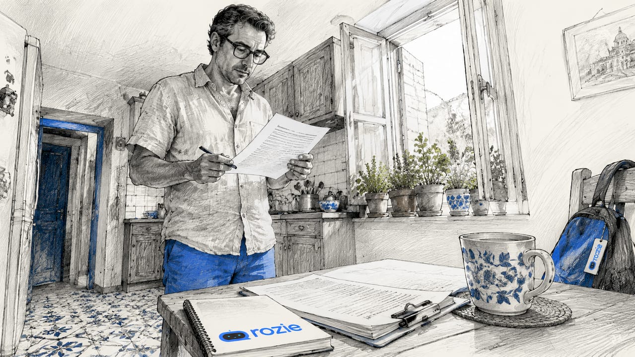 Man reviewing a lease agreement in a Maltese apartment before signing