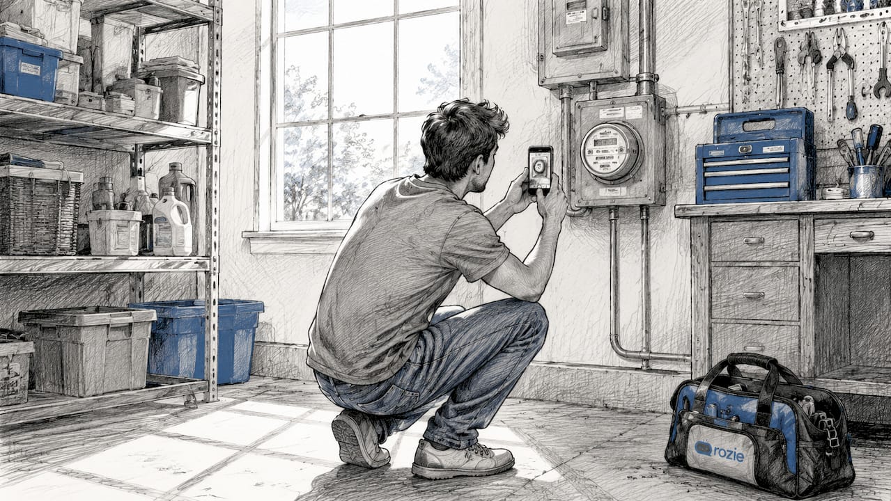 Hands taking picture of electricity meter