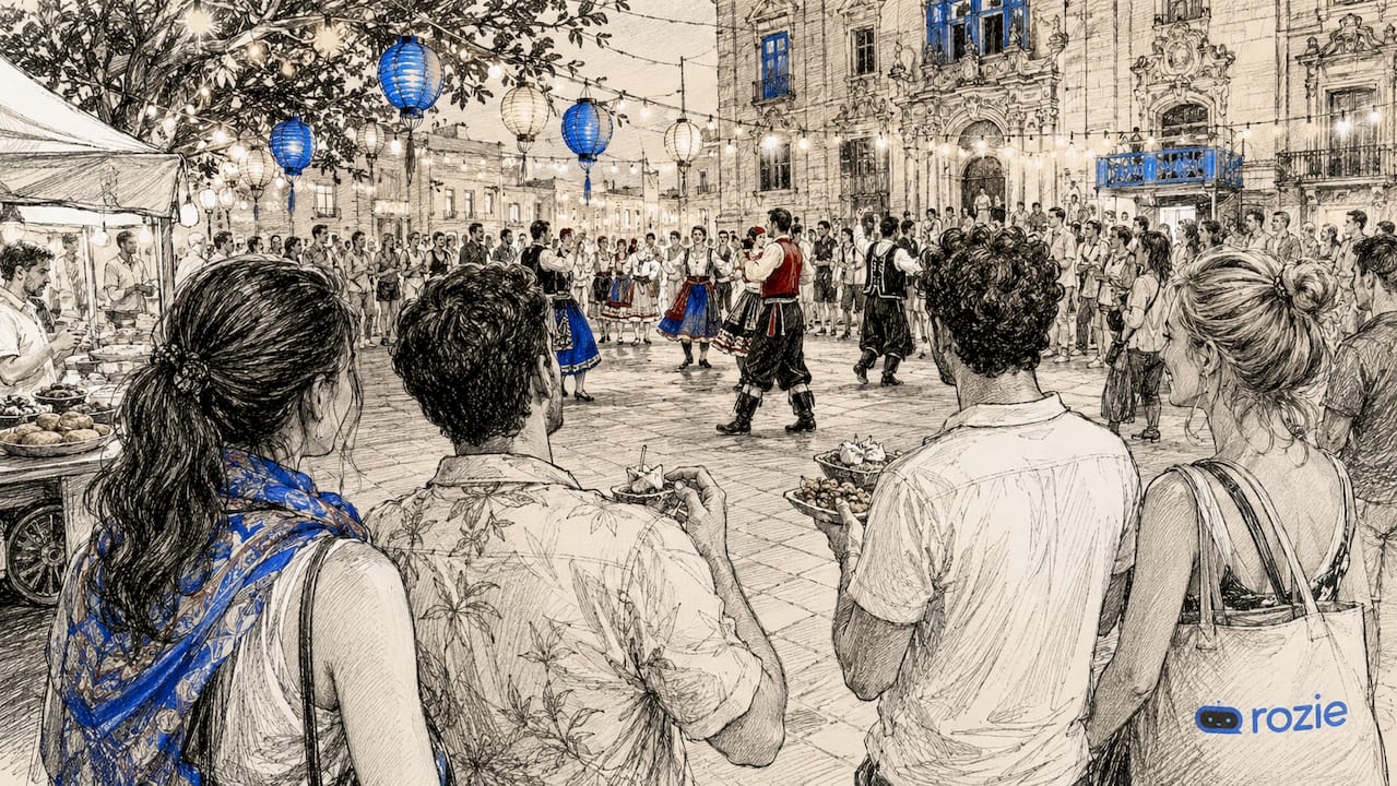 Tourists enjoying an outdoor Maltese summer festival