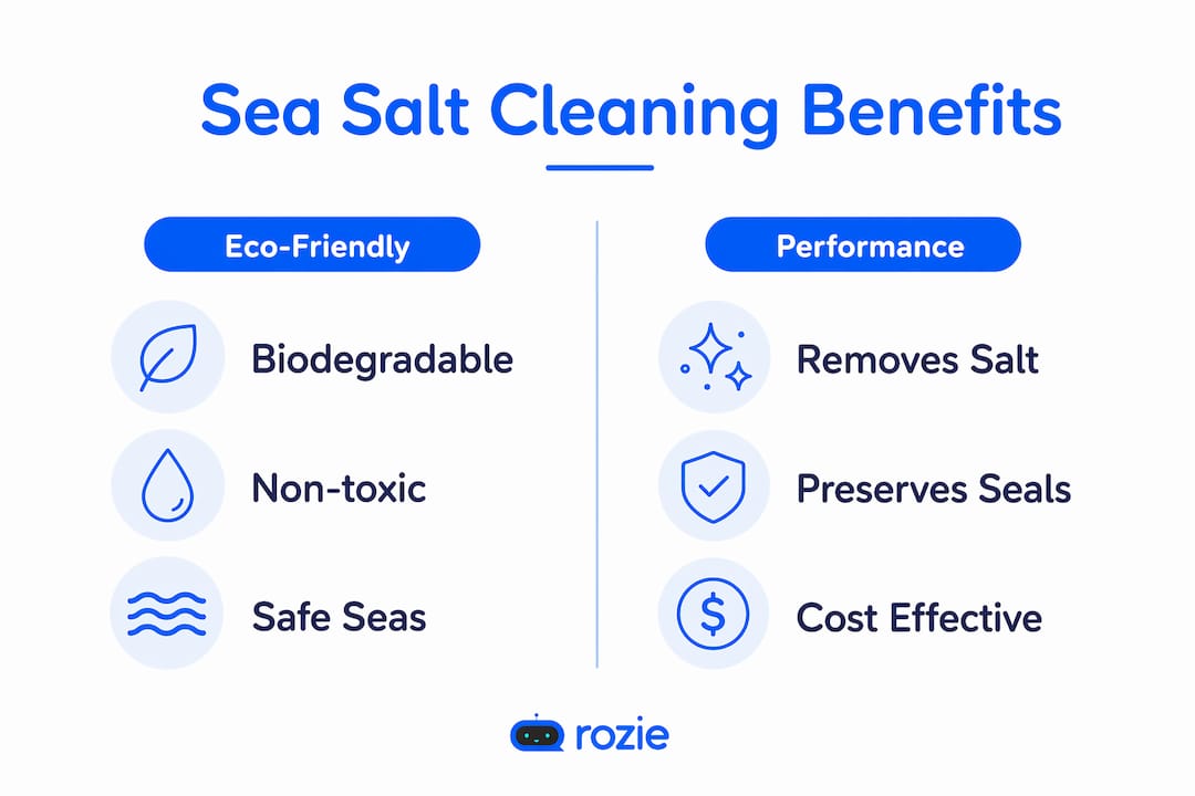 Infographic showing eco-friendly and performance benefits of sea salt cleaning
