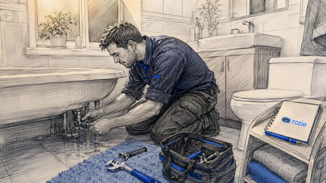 Handyman fixing bathroom faucet leak