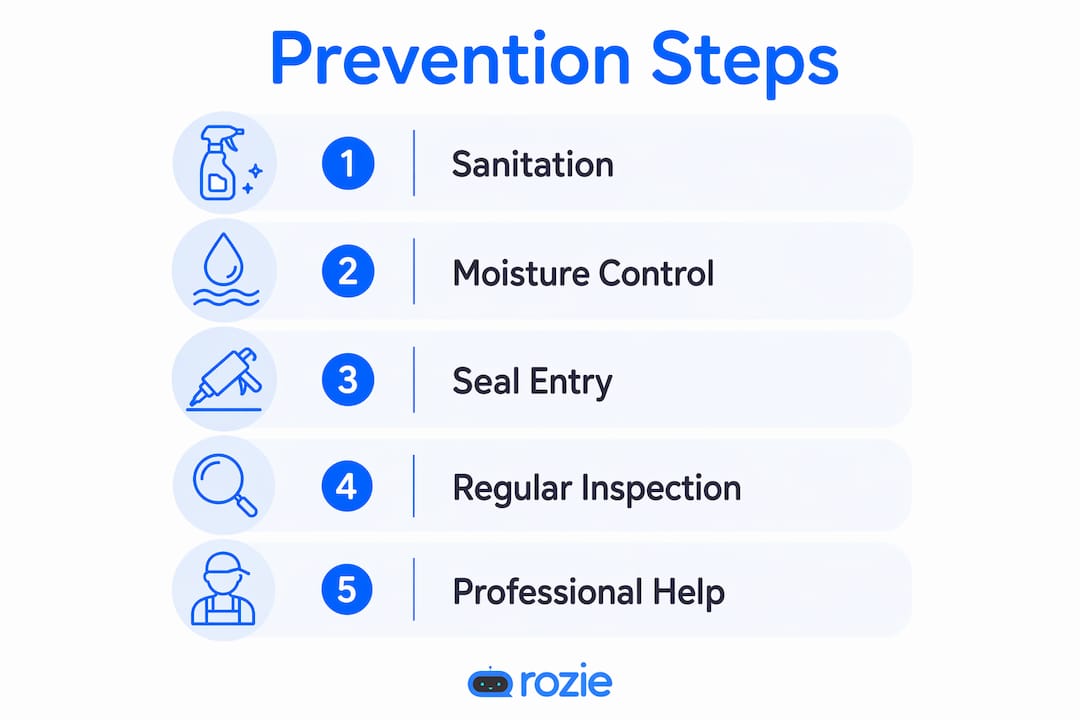 Infographic outlining cockroach prevention steps in apartments