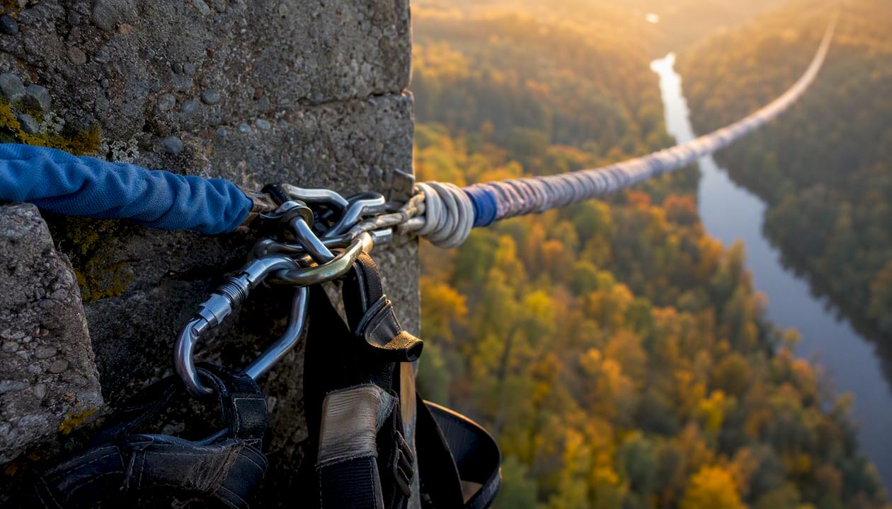 Siguldas bungee lēkšanas troses un starta platformas tuvplāns