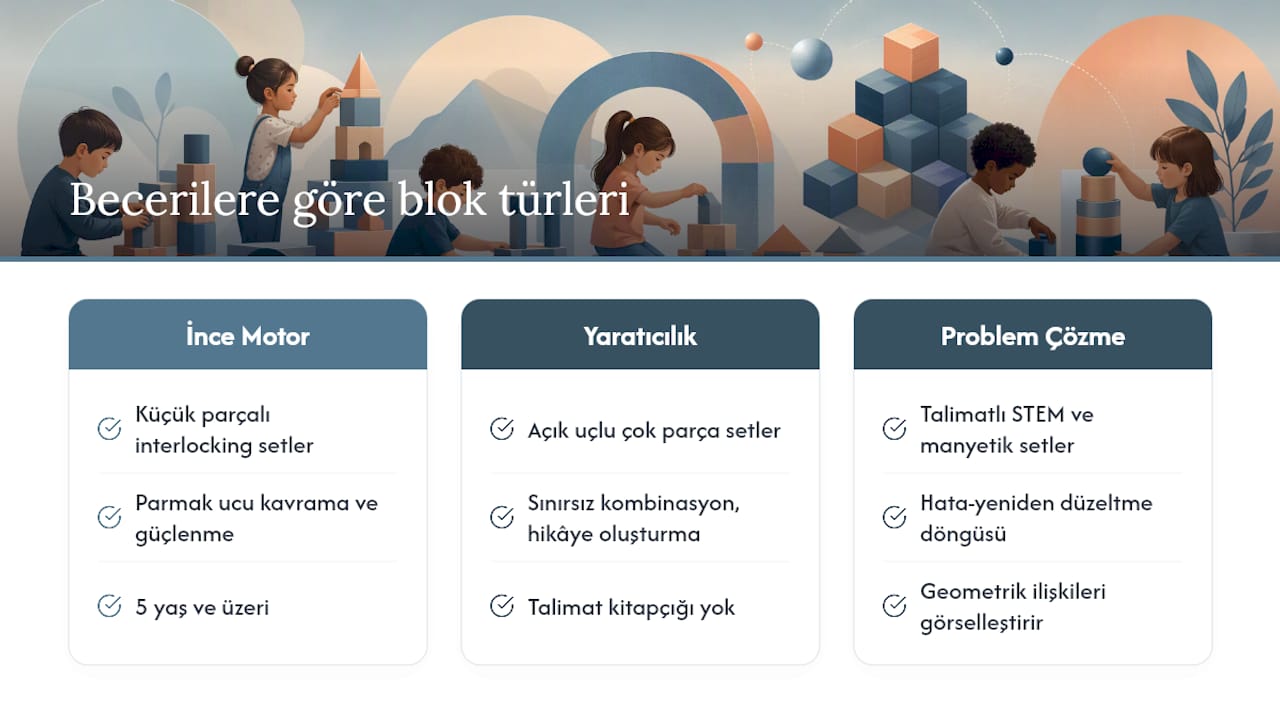 Blok türleri ile gelişim becerilerinin eşleştirilmesi
