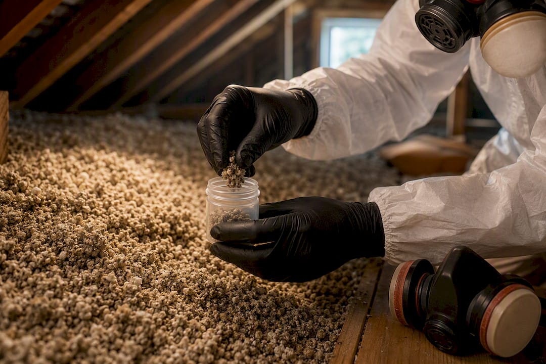 Vermiculite insulation sample being safely tested
