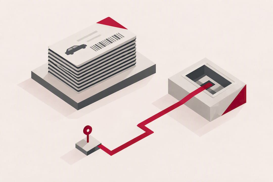 Ilustração isométrica do processo de identificação pelo número do chassi