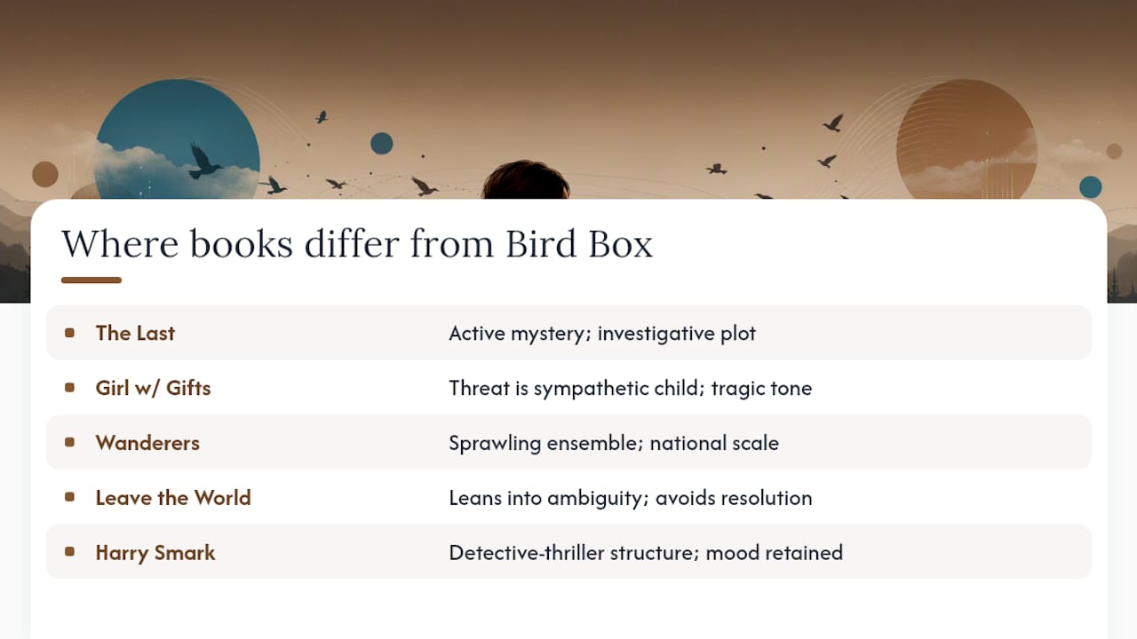 Where These Books Diverge From Bird Box — overview diagram