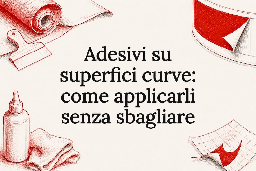 Illustrazione di un adesivo applicato su una superficie curva