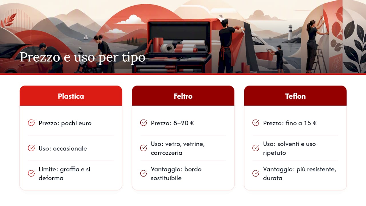 Confronto prezzi tra racla in feltro e in teflon