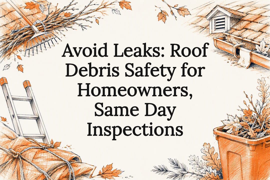 Roof debris safety title card illustration