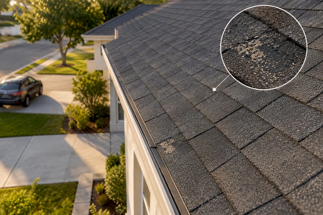 Localized roof damage visible under close inspection
