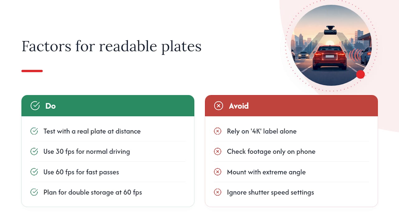 Factors affecting dash cam plate readability