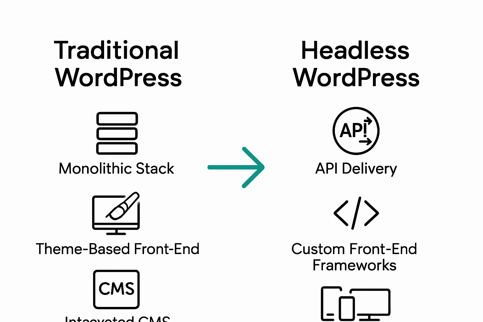 Infographic comparing traditional and headless WordPress architectures.