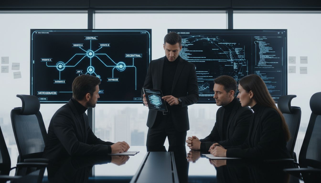 Team discusses cms architecture diagrams